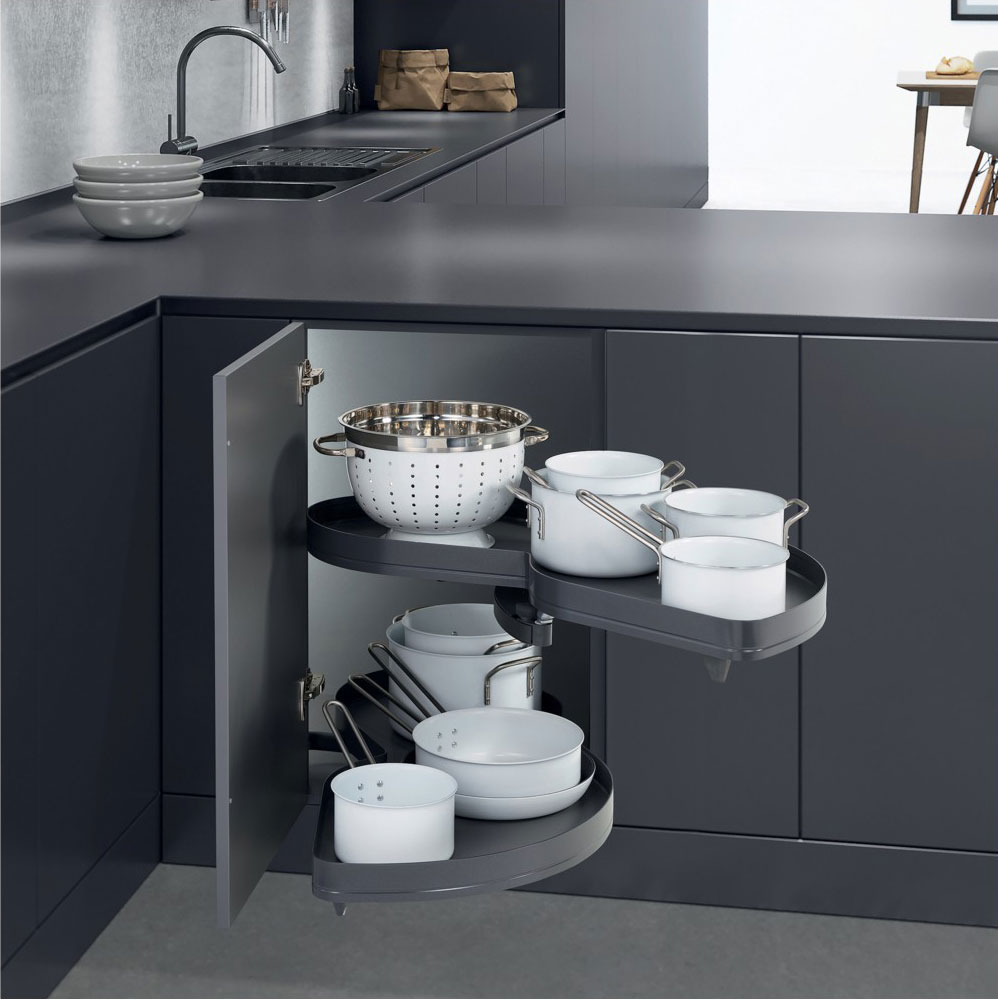 КОМПЛЕКТ правый, Леманс 500 мм, H 600-750, Арена ПЬЮР, 2 полки, 2 доводчика, цвет АНТРАЦИТ Kessebohmer | официальный магазин