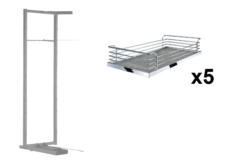 Комплект внутренний, Тандем II 600 мм, H 1700, Арена КЛАССИК, Рама + 5 полок, цвет ХРОМ