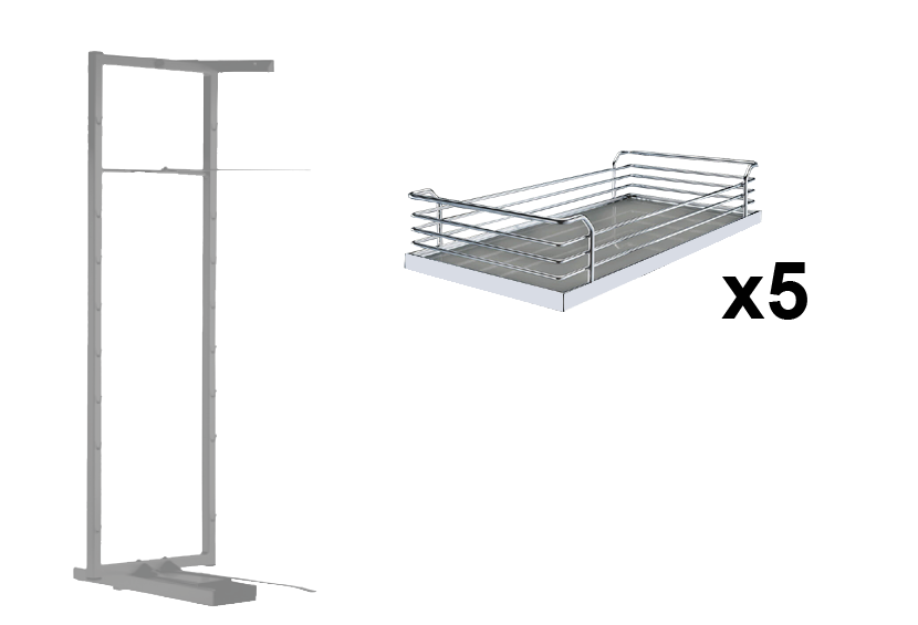 Комплект внутренний, Тандем II 600 мм, H 1700, Арена КЛАССИК, Рама + 5 полок, цвет ТИТАН
