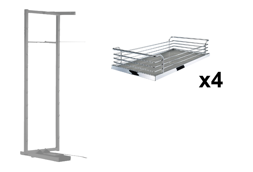 Комплект внутренний, Тандем II 600 мм, H 1100, Арена КЛАССИК, Рама + 4 полки, цвет ХРОМ
